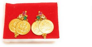 SATYASRI Chidambaram 1g micro gold plated Lakshmi coin earrings for women's and girls Copper Stud Earring