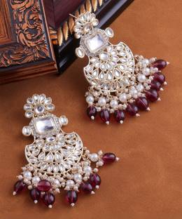 VATSALYA creation Uncut Kundan Wine Colour Alloy Earring Set