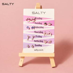 Salty Women & Girls Combo of 7 Pairs "Midnight" Weekly Stud Alloy Stud Earring