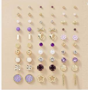 RARE ONE STUDIO Jewellery For Women Girls Gold Plated Multicolor Earrings Combo of 30 Pairs Brass Stud Earring