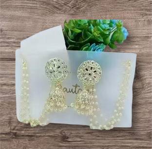 Rai Pearl Bahubali Jhumki/Jhumka Earrings For Girls and Cubic Zirconia Diamond Alloy Earring Set