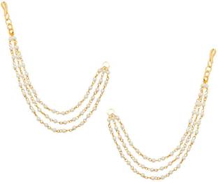 CC&S Pearl 3 line Earchain Traditional kaan chain jewellery for Women & Girls Beads Mother of Pearl Ear Thread