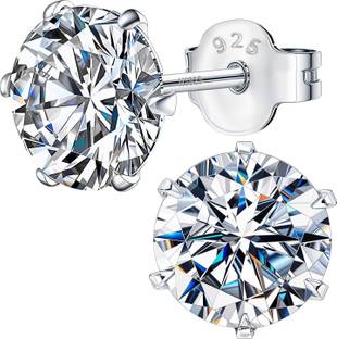 HighSpark Solitaire Stud Earrings 9mm - 92.5 Sterling Silver Round Brilliant Cubic Zirconia Tops for Men, Women, Boys and Girls Zircon Sterling Silver Stud Earring