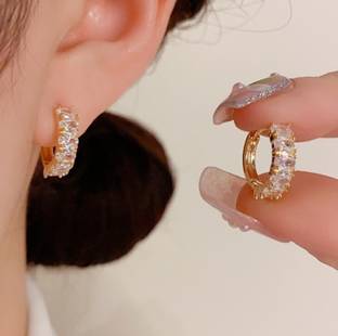 AKISON JEWELS Small Gold Diamond Hoop Earrings For Women Girls Elegant Fashion Korean Earring Crystal, Diamond, Cubic Zirconia Alloy Earring Set, Hoop Earring