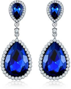 YELLOW CHIMES Beautiful Blue Crystal Party Wear Drop Earrings For Women Crystal Copper Drops & Danglers