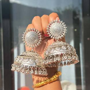 ISLANA Oxidised silver jhumki jhumka Earrings for women and girls or ring Alloy Jhumki Earring