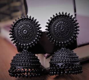Fashionhaat Designer Black color for women Party wear fancy big for wedding Traditional Alloy Jhumki Earring