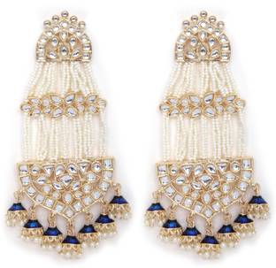 Cierra Pearl Lariat Gold Plated Chandilier Jhumki Earring For Women Alloy Chandbali Earring