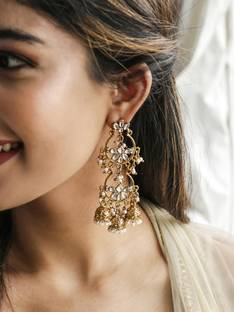 Fida Traditional Wedding Kundan Earrings Pearl Alloy Drops & Danglers