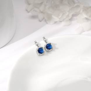GIVA 925 Silver Sapphire Blue Halo Earrings for Women Zircon Sterling Silver Drops & Danglers