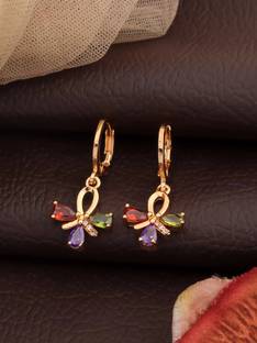 BALIQR korean earrings studs ad stone for women Diamond Brass Jhumki Earring