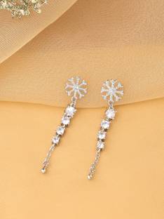 Kairangi with White Crystal Silver-toned Glamour Spark Dangler Drop Earrings For Women Crystal Metal Drops & Danglers