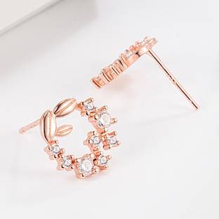 MYKI Dazzling Leaf & Diamond Stud Earrings For Women & Girls Swarovski Zirconia Stainless Steel Stud Earring