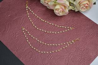 SHREEVARAM 2 Layered Bahubali Kaan Chain Gold Plated Pearl Ear Chain Kanoti Hair Accessory Brass Ear Thread