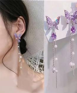Devisha Trinkets Korean Earrings For Girls & Women Beautiful rhinestone tassel Butterfly Earrings Zircon Alloy Drops & Danglers, Hoop Earring, Plug Earring, Tassel Earring, Rhinestone Studs