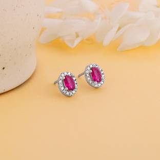 GIVA 925 Silver Pink Oval Halo Studs for Women Zircon Sterling Silver Stud Earring