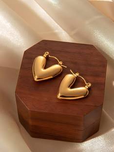 shivay Gold Plated Heart-Shaped Earrings For Women & Girls Stainless Steel, Alloy Hoop Earring, Stud Earring