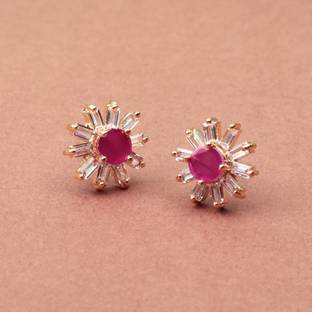 Jewels Corner PARTY WEAR STYLISH RUBY AD EARRING Cubic Zirconia Brass Stud Earring