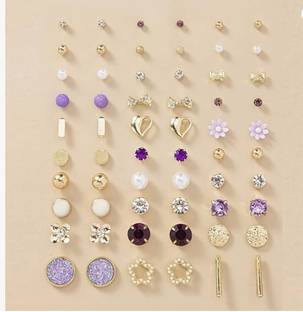 RARE ONE STUDIO Jewellery For Women Girls Gold Plated Multicolor Earrings Combo of 4 Pairs Brass Stud Earring