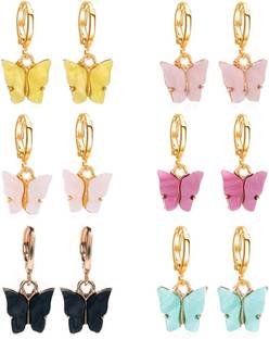 Icandies 6 Pairs Butterfly Drop Earrings Cute Dangle for Women Girls Multi Color Alloy Drops & Danglers