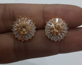 Jewels Corner WOW WITH SWEET CHAMPAGNE AD EARRING Cubic Zirconia Brass Stud Earring