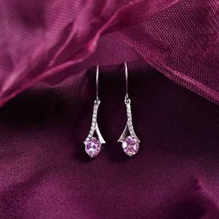CLARA Pink Solitaire Cubic Zirconia Sterling Silver Drops & Danglers