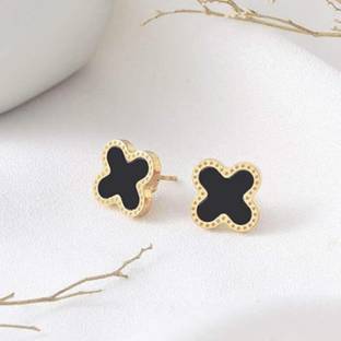 MYKI Black Flower Stud Earring For Women & Girls Stainless Steel Stud Earring