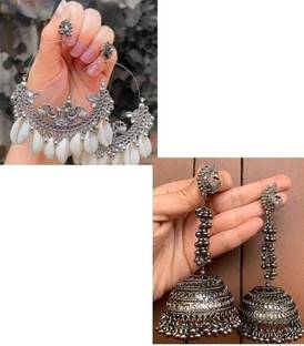 Samridhi DC Shell & Black Big Jhumka combo Alloy Jhumki Earring