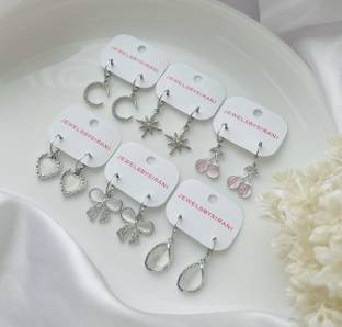 Sonisirani Pack of 6 Shining Stylish Trendy AD Silver Charm Round Hoop Earrings For Women Alloy Hoop Earring