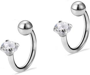 GadgetsDen Crystal CZ Ball Nose Septum Horseshoe Earring Eyebrow Lip Helix Tragus Cartilage Stainless Steel Earring Set
