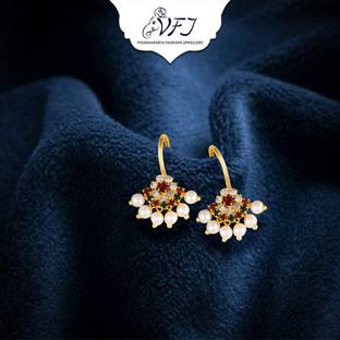 VIGHNAHARTA Artificial CZ Stones and Pearls Press Bugadi Earrings for Women and Girls Pearl Alloy Earring Set