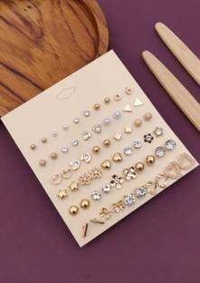 RARE ONE STUDIO 30 Pairs of Fashion Earrings: Stud, Pearl, Crystal Brass Stud Earring