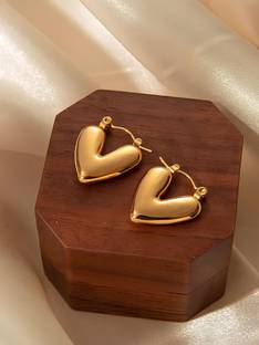 shivay Gold Plated Heart-Shaped Earrings For Women & Girls Stainless Steel, Alloy Hoop Earring, Stud Earring