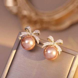 SMARTFASHION #KOREAN CHRISTMAS BROWN BOW EARRING Agate Alloy Hoop Earring, Cuff Earring, Huggie Earring