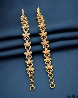 VRAJ FASHION JEWELLRY 1 Gram Gold Plated A.D. Studded Earchain/Kanser/Kaan Chain For Women And Girls. Cubic Zirconia Brass Ear Thread