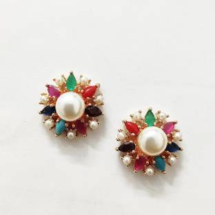 Jewels Corner Celebration Beautiful PEARL AD EARRING Cubic Zirconia Brass Stud Earring