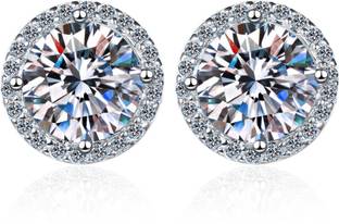 Snowflake Global RoundHalo_2ct Moissanite Sterling Silver Stud Earring