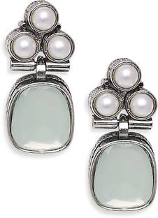 Oomph Oxidised Silver Small Ethnic Drop Earrings - Mint Green Opal MoonStone - Beads, Crystal Alloy Drops & Danglers