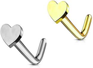 GadgetsDen Heart Nose Pin Combo Piercings L Shaped 18 Gauge Stud for Women Metal Stud Earring