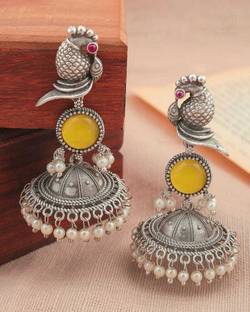 DANGAR ENTERPRISE Beautiful Unique Design Oxidised Silver Stone Earrings Alloy Stud Earring