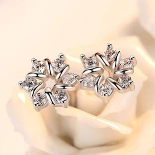 MYKI Classic Cubic Zircon Flower Hoop Earring For Women & Girls Swarovski Zirconia Sterling Silver Stud Earring