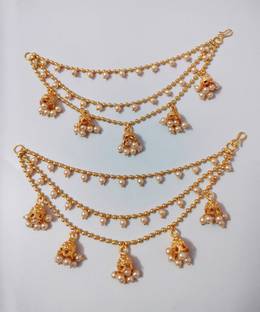 Kavya SAles Trendy Bahubali Pearl Ear Chain Kaan Chain Ear-Chain For Women & Girls Alloy Drops & Danglers