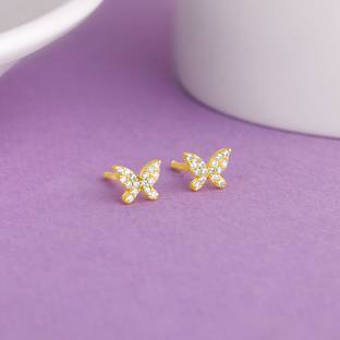 GIVA 925 Silver GoldButterfly Affair Earrings|Lifetime Plating|6 Month Warranty Zircon Sterling Silver Stud Earring