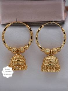 THE RAJBAI JEWELS TRADITIONAL CASUAL ( 1 Gram Gold Plated ) HOOP BALI For Girls & Women. Brass Hoop Earring, Chandbali Earring