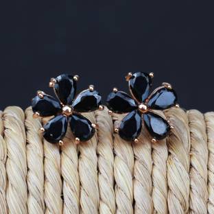 Jewels Corner CLASSIC BEAUTIFUL FLOWER BLACK AD EARRING Cubic Zirconia Brass Stud Earring