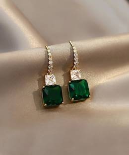 Kairangi Color Crystal Studded Huggie Hoop With Rectangular Drop Earrings Crystal Metal Drops & Danglers