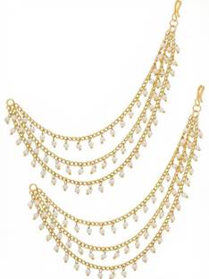 JK Industries Temple Earrings Chain Jeweler Gold Coated Multilayer Pearl Beads Alloy Alloy Earring Set