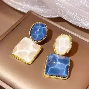 tasmaye Korean Gold-Plated Blue and White Earring Copper Stud Earring