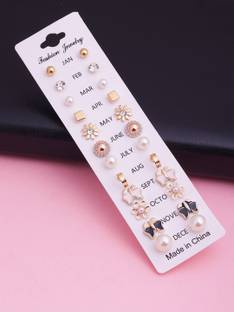 Chocozone Pack of 12 Earring pairs earrings for girls earrings for kids Metal Stud Earring