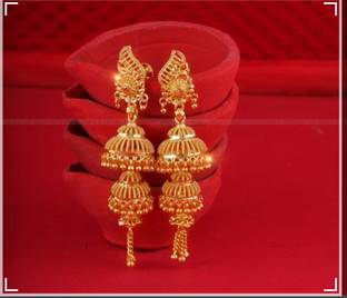 Qrown wedding and Party wear Gold Plated alloy for Women and Girls Cubic Zirconia Brass Jhumki Earring